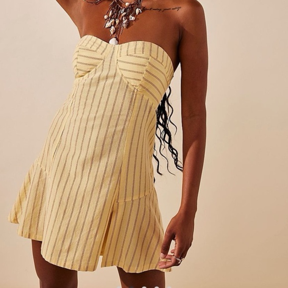 Striped Strapless Yellow Mini Dress